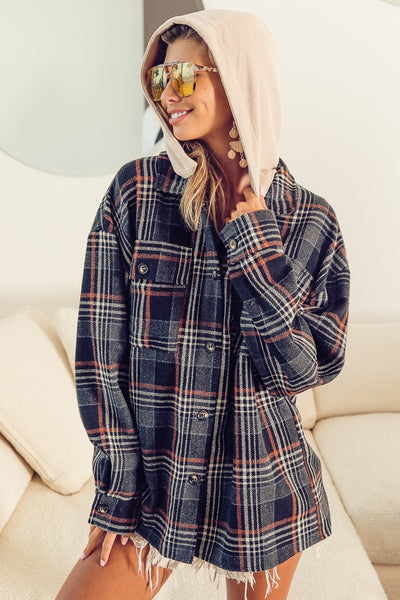Vintage Plaid Shacket with Detachable Hood