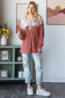 URBAN RIBBED CONTRAST HOODIE WITH BUTTON