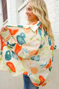 Multi Color Abstract Button Down Top