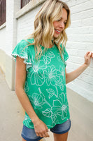 Emerald Flutter Sleeve Floral Print Top
