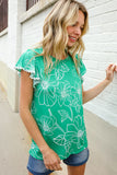 Emerald Flutter Sleeve Floral Print Top