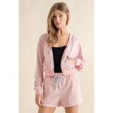 Striped Pink Full Zip Hoodie and Shorts Set