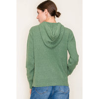 Olive Boucle Yarn Hooded Pullover Sweater