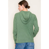 Olive Boucle Yarn Hooded Pullover Sweater
