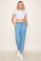 Elastic Drawstring Tie Waist Denim Jogger