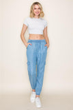 Elastic Drawstring Tie Waist Denim Jogger