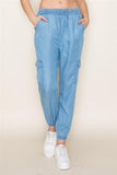 Elastic Drawstring Tie Waist Denim Jogger