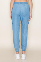Elastic Drawstring Tie Waist Denim Jogger