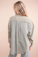 Mineral Washed Mixed Fabric Gauze Denim Color Shacket