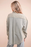 Mineral Washed Mixed Fabric Gauze Denim Color Shacket