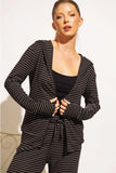 Light Knit Striped Zip Up Hoodie And Pants Set