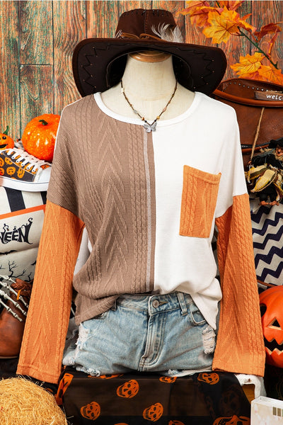 Long Sleeve Colorblock Textured Knit Top