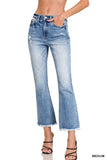 High Rise Straight Raw Hem Cropped Denim