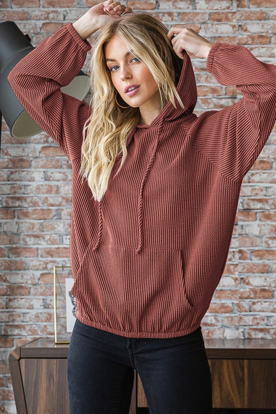 Plus Urban Ribbed Hoodie Top