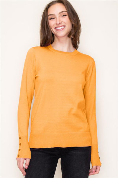 Marigold Button Detail Cuff Pullover Sweater