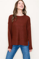 Horizontal Ribbed Crew Neck Sweater Copper