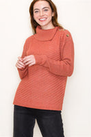 Light Rust Button Shoulder Marled Sweater