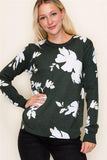 Floral Printed Olive Crew Neck Sweater