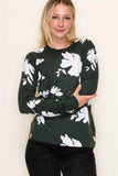 Floral Printed Olive Crew Neck Sweater