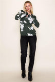 Floral Printed Olive Crew Neck Sweater