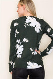 Floral Printed Olive Crew Neck Sweater