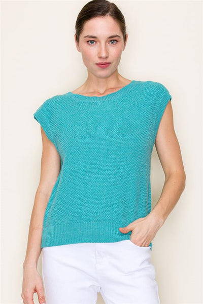 Mini Waffle Round Neck Cap Sleeve Pullover