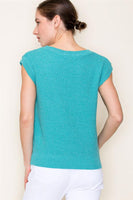 Mini Waffle Round Neck Cap Sleeve Pullover