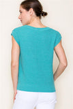 Mini Waffle Round Neck Cap Sleeve Pullover