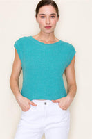 Mini Waffle Round Neck Cap Sleeve Pullover