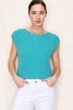 Mini Waffle Round Neck Cap Sleeve Pullover