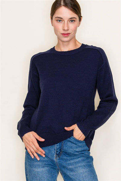 Crew Neck Navy Long Sleeve Sweater