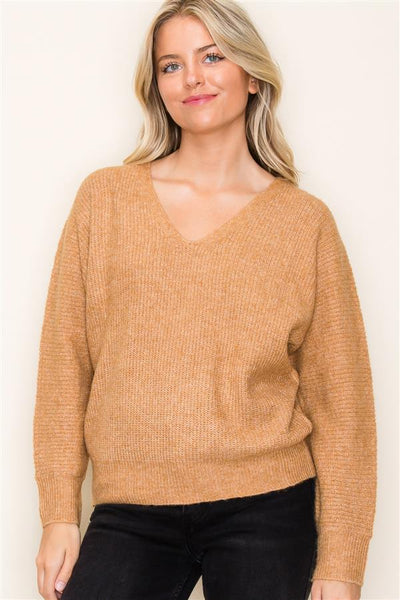 Ribbed Vneck Honey Sweater