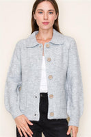 Collared Button Down Long Sleeve Sweater Jacket With Pockets