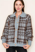 Colored Sweater Jacket Check Jaquard
