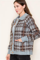 Colored Sweater Jacket Check Jaquard
