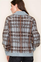 Colored Sweater Jacket Check Jaquard