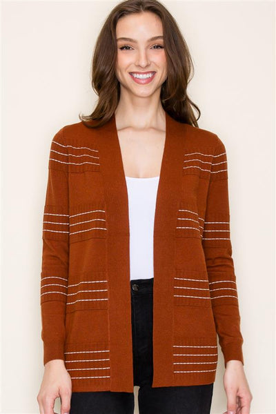 Stitch Striped Open Front Cardigan
