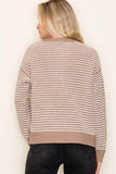 Color Trim Waffle Striped Sweater