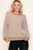 Color Trim Waffle Striped Sweater
