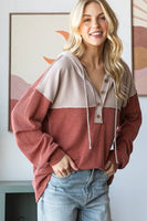 URBAN RIBBED CONTRAST HOODIE WITH BUTTON
