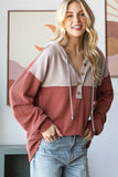 URBAN RIBBED CONTRAST HOODIE WITH BUTTON