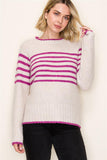 Pop Color Trimmed Striped Pullover Sweater