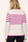 Pop Color Trimmed Striped Pullover Sweater