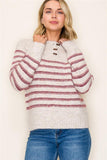 Crew Neck Half Button Fuzzy Sweater
