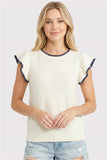 Blanket Stitch Detail Ruffle Short Sleeve Top
