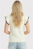 Blanket Stitch Detail Ruffle Short Sleeve Top