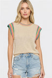Multi Color Accent Cap Sleeve Sweater