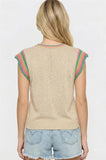 Multi Color Accent Cap Sleeve Sweater