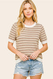 Multi Texture Striped Crew Neck Sweater