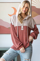 URBAN RIBBED CONTRAST HOODIE WITH BUTTON